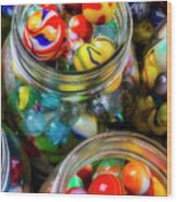 Colorful Toy Marbles Wood Print