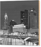 Columbus Black And White City Skyline - Square Wood Print