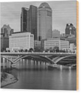 Columbus Ohio Downtown Skyline Black And White Wood Print