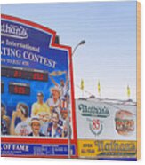 Hot Dog Eating Contest - Coney Island Memories 10 Wood Print