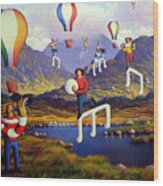 Connemara Landscape With Balloons And Figures Wood Print