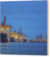 Container Loading In Terminal Wood Print