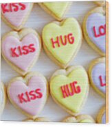 Conversation Heart Decorated Cookies Wood Print
