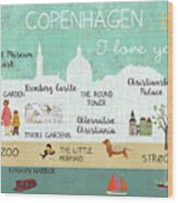 Copenhagen I Love You Wood Print