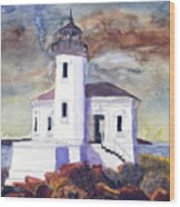Coquille Lighthouse Watercolor Wood Print