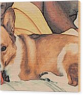 Couch Corgi Chewing A Ball Wood Print