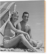 Couple At The Beach, C.1950s Wood Print