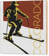 Colorado Cowboy Skier Wood Print
