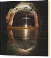 Cross In A Cave Wood Print