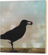 Crow With Pistachio Wood Print