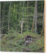 Crucifix In The Forest Wood Print