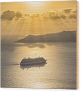 Cruise Ship In Greece Wood Print