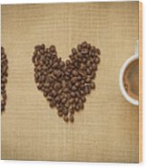 Cup Of Fresh Espresso Coffee  And Beans Wood Print