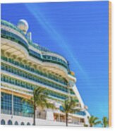 Curved Glass Over Balconies On Luxury Cruise Ship Wood Print
