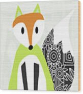 Cute Green And Black Fox- Art By Linda Woods Wood Print