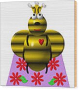 Cute Queen Bee On A Quilt Wood Print
