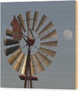 Dakota Windmill And Moon Wood Print
