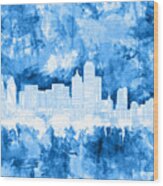 Dallas Skyline Brush Strokes Blue Wood Print