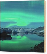 Dancing Auroras Jokulsarlon Iceland Wood Print