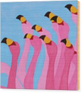 Dancing Flamingos Wood Print