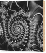 Dark Spirals - Fractal Art Black Gray White Wood Print