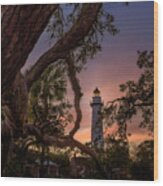 Dawn At Saint Simons Lighthouse Wood Print