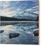 Dawn At Two Jack Lake Wood Print