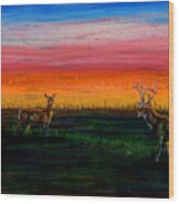 Deer Dawn Wood Print