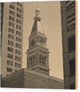 Denver - Historic D F Clocktower 2 Sepia Wood Print