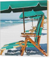 Destin Florida Beach Chairs And Green Umbrella Vertical Diffuse Glow Digital Art Wood Print