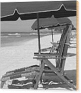 Destin Florida Beach Chairs And Umbrella Vertical Black And White Wood Print