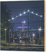 Detroit From The Rails At Night Wood Print