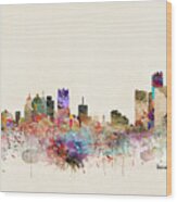 Detroit Michigan City Skyline Wood Print