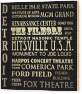 Detroit Michigan Famous Landmarks Wood Print