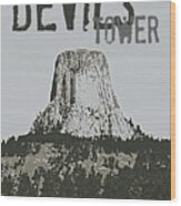 Devils Tower Stamp Wood Print