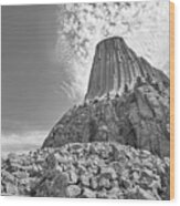 Devil's Tower, Wyoming, Black And White Wood Print