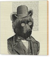 Bear Portrait - Animals In Suits Wood Print