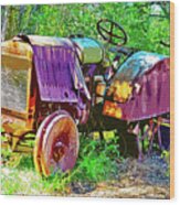 Dilapidated Tractor Wood Print