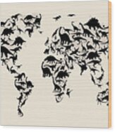 Dinosaur Map Of The World Map Wood Print