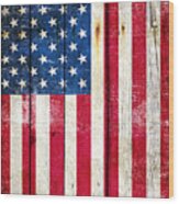 Distressed American Flag On Wood - Vertical Wood Print
