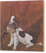 Dog And Pheasant Wood Print
