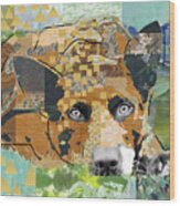 Dog Dreaming Collage Wood Print