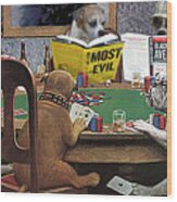 Dogs Playing Poker And Reading Steve Hodel Wood Print