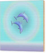 Dolphin Joy In Turquoise And Violet Wood Print