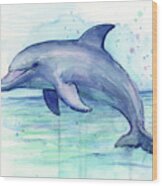 Dolphin Watercolor Wood Print