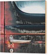 Door Handle On Weathered Antique Truck Wood Print