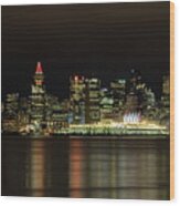 Downtown Of Vancouver City  Night Time Wood Print
