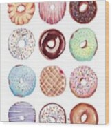 Dozen Donuts Watercolor Wood Print