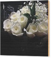 Dozen White Bridal Roses Wood Print