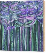 Dragonfly Bloomies 1 - Lavender Teal Wood Print